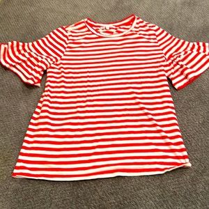 Red + White Striped Flare Sleeve Top